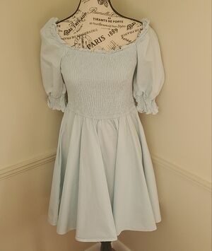 Mi Ami cotton smock baby blue dress with pockets size Large Spring Summer party